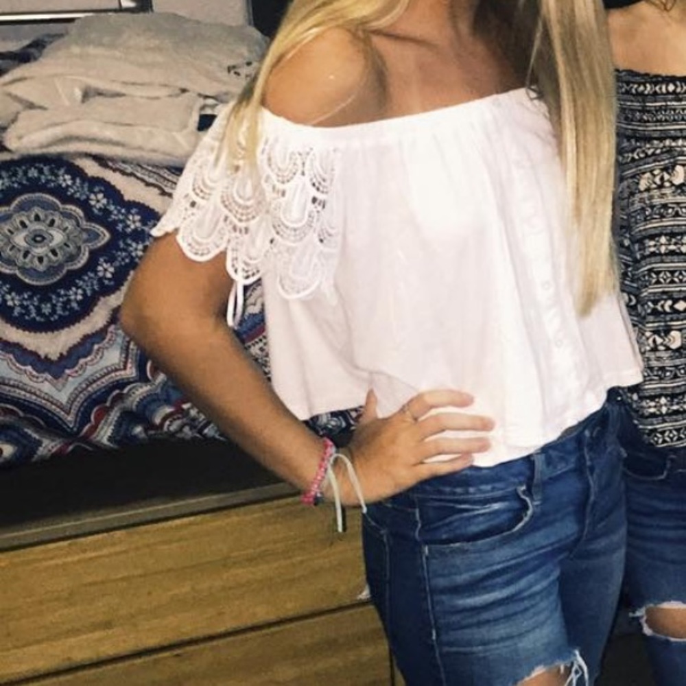 Off The Shoulder Cropped White Tee